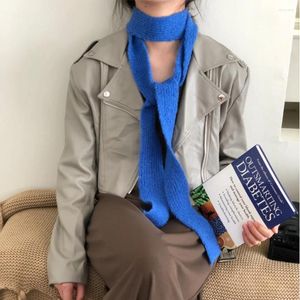 スカーフ日本のソリッドカラーネックスカーフ女性の長いストライプ狭いニットウォームデザイナーファッションファウラード衣料品アクセサリー