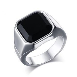 Band Rings Stainless Steel High Polished Black Agate Mens Ring Fashion Jewelry Rings Accessories Sier Size 8-12 814 R2 Drop Delivery Dhodb