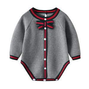 Baby Girl Boy Fall Jumpsuit Fashion Bow Tie Knitted born Bebes Body Suits Tops for Infant Boys Girls 0-24 Months 240115