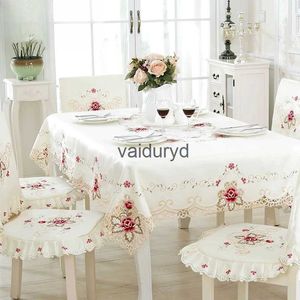 Table Cloth Table Cloth Dining Tablecloth Beige Satin Round Table Cover Europe Luxury Embroidered Rose Chair Cover Dustproof Home Decorationvaiduryd