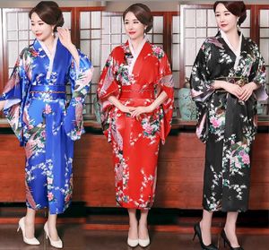 Hot Sale New Women Japanese Kimono Robe Silk Satin Long Pajamas Comfortable Loose Night Robe Gown Ladies Wedding Party Dress