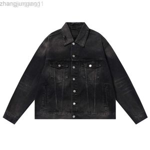 Designer Blenciaga Baleciaga 23ss High Edition B Family New Unisex Couple Style Destroyed Old Made Mud Dyed Denim Jacket Casual Coat