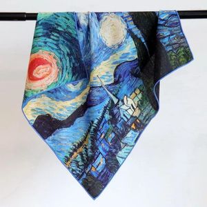 Lenços Inverno Pintura A Óleo Céu Estrelado Lenço De Lã De Seda Chinês Quadrado Dupla Face Impressão Quente Xaile Bandana Sjaal Hijab