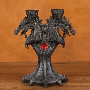 Ljushållare hartsfigurer Ljusstake Halloween Medieval Dragon Altar Staty Sculpture Holder Stand 2 PCS Candle Sticks Home Desk Decor YQ240116