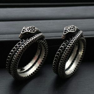 مصمم Hiphop 925 Silver Vintage Black Snake Ring Punk شخصية ثلاثية الأبعاد حلقات الأزواج متعددة الاستخدامات خواتم الزفاف الرجال للنساء المجوهرات