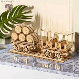 3D Puzzles Tada 3D DIY Wooden Model Movable Running Wine Car Truck Assembly Puzzle Educational Toy Birthday Gift For Children Adult