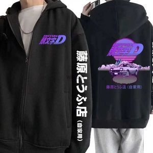 Herrtröjor tröjor anime initial d drift ae86 fujiwara tofu shop zip up jacka män manga överdimensionerad dragkedja hoodie rx7 r34 skyline gtr jdm kläder