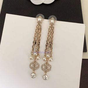Brincos do canal de jóias Pérola branca personalizada Cinco pontas de estrela pontia -tassel de longa edição Longa Brincos de alta qualidade para o produto feminino