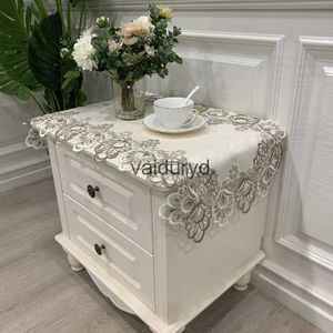 Bordduk 2st Bedside Table Tyg Rektangel Europa kaffe broderad spetsbutik Box Tabellduk bord täcker mikro våg ugn damm täcke