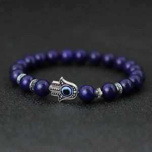 Charm Bracelets Turkey Evil Eyes Bracelet For Men Women Gothic Fatima Hand Braclet 8mm Natural Lava Lapis Lazuli Stone Beaded Braslet Pulseras