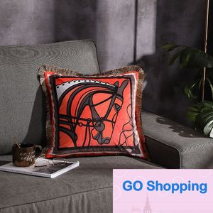 European-Style Light Luxury Velvet Duplex Printing Tassel Pillow Sofa Cushion Office Waist Cushion Sample Room Decoration Wholesale High-end