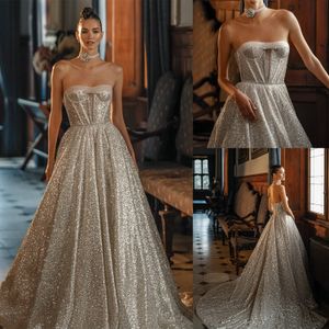 Gorgeous Lace Wedding Dresses A Line Wedding Dresses New Sleeveless Strapless Bridal Cascading Gowns Brush Train Robe Vestido De Noiva Size Customized H24070