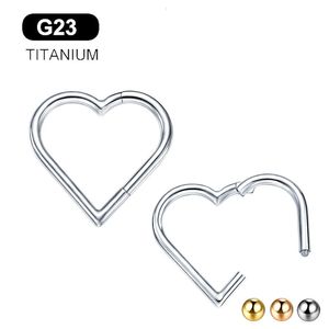 16G G23 Pierścień nosowy Daith Kolczyki przebijające Hoop Heart Clicker Helisa Chrząstka Tragus Biżuteria dla kobiet dziewczyn 240115