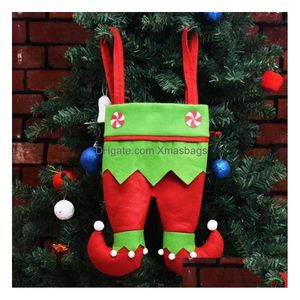 Elf Pants Stocking Christmas Decorations Ornament Xmas Fabric Candy Bag Festival Party Accessory Gifts 6 Colors Drop Delivery Dh8W9