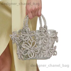 Shoulder Bags Luxury Diamond Flower Basket Bag PVC Clear Women Handbags Designer Crystal Shoulder Bag Rhinestone Bucket Bags for Women Clutch T240116