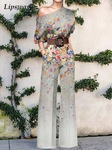 Summer Elegant Pattern Print Party Jumpsuit Lady Sexy Off Shoulder Romper Women Fashion Wide Leg Pant PlaySuit Overalls 240115