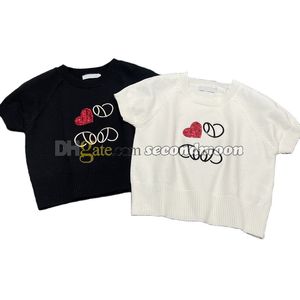 Sequin Heart Düğüm En İyi Kadınlar Moda İşlemeli Örgü İlkbahar Yaz Tees Tees Crew Boyun Örgü