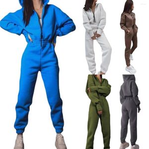 Running Sets Hoodie Jumpsuit Women Elegant Long Sleeve One Piece Outfit Warm Romper Female Overalls Zipper Playsuit Winter Fall Outfits