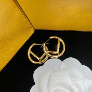 18k Gold F Varumärkesbokstäver Circle Designer Earrings Stud Women Girls Retro Luxury Chinese Earring Earings Ear Rings Charm smycken Brand Original Box Packing