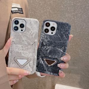 Top-Leder-Designer-Handyhüllen für iPhone 15 14 13 12 11 Pro Max 15Pro 15ProMax 14Pro 13ProMax Letter Mobile Back Cover mit Kartenfach Luxus-Jeans-Handyhülle