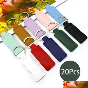 Dog Collars Leashes Wholesale 20Pcs Colorf Pu Leather Keychain Tags Engraved Name Gift Pendant Pet Id Tag Laser Engraving Blank Pla Dhndt