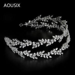 Necklaces Headbands Double Layer Leaves Zirconia Tiara Sier Color Headband Royal Bridal Wedding Dressing Crown Accessory Jewelry