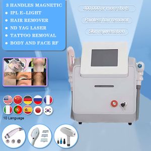 Portable 3 Handles OPT IPL + Q Switched Nd Yag Picosecond Tattoo/Hair Remover Radiofrequency RF Skin Tightening Face Lifter for Anti-aging