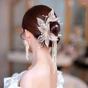 Hårklipp Fashion Champagne Flower Tassel Clip Set Bridal Wedding Party Decorations Po Side Ladies Elegant Accessories