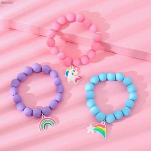 Charm Bracelets 3Pcs/set Candy Color Girls Bracelet Rainbow Cloud Star Unicorn Matte Beaded Stretch Bracelets Jewelry Accessories Wholesale