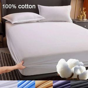 100% Cotton Mattress Protector Cover Or Pillowcase Elastic Band Bedspread Comfortable Fitted Sheet Solid Single Double Bed Size 240116