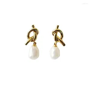 Dangle Earrings Brass With 18 K Gold Knotted Natural Pearl Drop Punk Party Gown Runway T Show Gothic Rare Korean Japan INS Boho Top