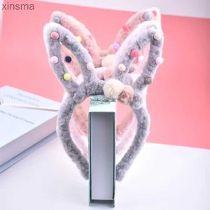 Headbands Autumn and Winter Plush Rabbit Ears Headband Festival Activities Fascinator Hair Accessories for Women Girls Pink Headdress YQ240116