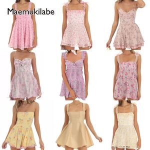 Casual Dresses Maemukilabe Women Y2K Sleeveless Mini Dress Fairy Vintage Floral Print Spaghetti Strap Bodycon Sexy Low Cut Short