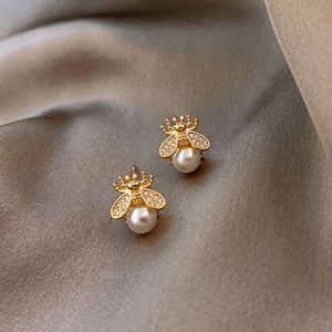 Minimalist Temperament French Ins Light Luxury Little Bee Pearl Earrings Fresh, Sweet, Cute, Trendy and Versatile Ears 496 775