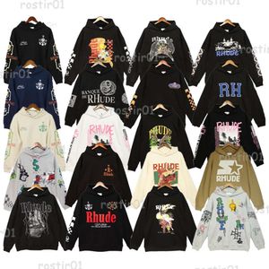 2v41 Designers Hoodie Rhudes High Street Varsity Rhude Basketball Puffer Hoodies Letter Patch broderade brev och lös skarv bombplan Hoodies Overize