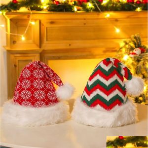 Chapéu de Natal vermelho macio P listrado Snowflak Chapéus Papai Noel Cosplay Cap Crianças Adts Xmas Party Decoração Caps Th0091 Gota Entrega DHSQ4