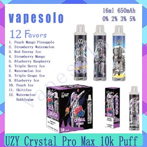 Retail UZY Crystal Pro Max 10000 Puff Disposable E Cigarette Vape Pen Puffs 16ML Pre-Filled Liquid 650 mAh Battery 12 Flavors Vaporizer