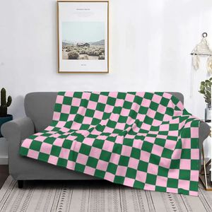 Pink Green Checkerboard Blankets Velvet Printed Checkered Breathable Lightweight Throw Blanket for Bed Bedroom Plush Thin Quilt 240115