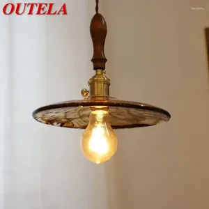 Chandeliers OUTELA Nordic Brass Pendent Lamp Modern Bedroom Bedside Art Glass LED Restaurant Bar Aisle Chandelier