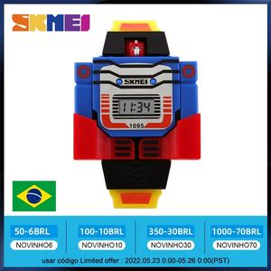 Skmei Kids Watches LEDデジタル子供漫画スポーツ時計ロボット変革おもちゃボーイズリストウォッチモントレエンファント1095 240116