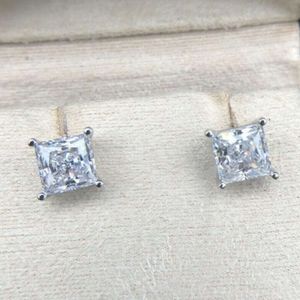 Nya modesmycken Guld Square Shape Princess Cut High Quality 2CT 7mm Moissanite Gemstone Stud Earrings for Women