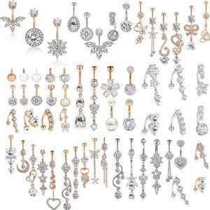 Halsketten, Edelstahl, Blumen-Bauchpiercing-Set, 14 g, Schmetterling-Bauchnabelring, Bulk, sexy Bauchnabelpiercing-Stabpackung, Lotus-Bauchring-Lot