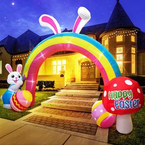 Easter Bunny Arch Home Outdoor Inflatable Decoration Dinosaur Rabbit Egg Decorations Build In LED Light DIY Garden Party Prop 240116