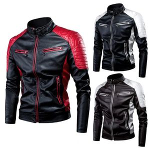 Mäns Winter Pu Jacket Motorcykel Vattentät coola kontrastfärger Klassisk cyklistlädermotor Autumn Coat 240115