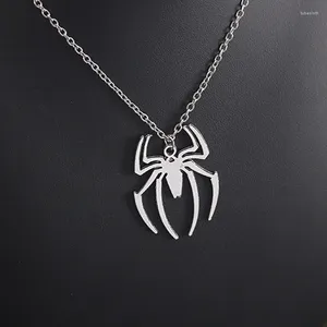 Pendant Necklaces Kpop Fashion Spider Halloween Pendants Round Cross Chain Mens Silver Color Neck Gothic Couple Streetwear Gifts
