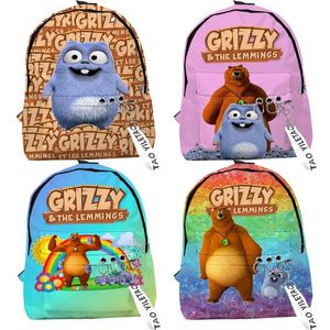 Çanta Grizzy ve Lemmings 3D Baskı Backpacks Erkekler Kız Çocuklar Karikatür Okul Çantaları Öğrenciler Anime Kitap Çantaları Çocuk Oyun Sırp Çekişleri