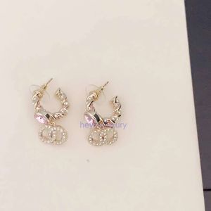 jewelry channel earrings Personality Pink Diamond Pearl Letter Pendant Ear Hook Earrings Female