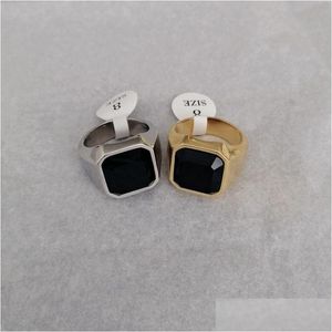 Band ringar män elegant lyx mode vintage klassiker polerad svart onyx rostfritt stål engagemang bröllop band mens ring 1076 Q2 dhuif