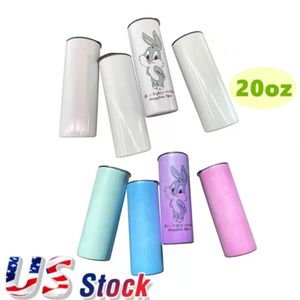 USA Local warehouse Sublimation Tumbler Straight 20oz Stainless Steel Water Bottle Double Wall Insulated Cup Vacuum Beverage Mugs 0116