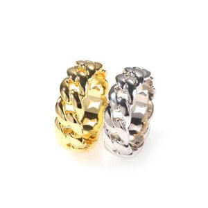 Solitärring 18 Karat vergoldet 360 Eternity-Ringe kubanischer Ring für Männer Silberfarbe Hochglanzkupfer Hip-Hop-Schmuck Größe 7-10 167 R2 D Dhuay